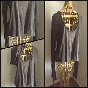 Women's Brown Distressed XLong Sleeve Soft lightweight LinenTop